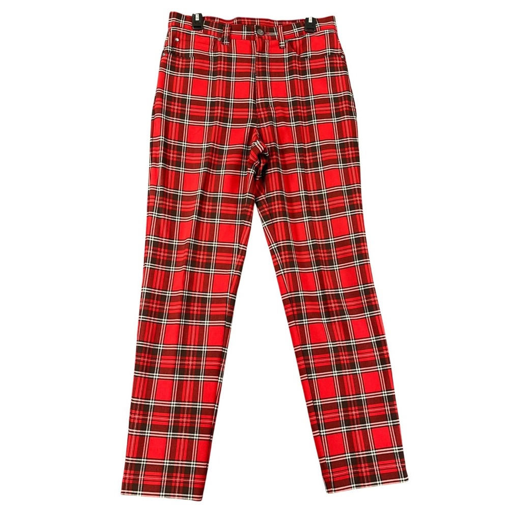 Dismero Tartan Plaid Trousers Womens 34 Red Wool Blend Straight Leg Holiday Wear